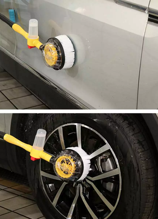 Rotating Car Wash Brush 14cm – ABS 3-in-1 Scrubber with Soap Dispenser – Water-Powered