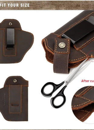 Universal Leather Gun Holster 11x13cm – Ambidextrous Clip – Compact Pistol Fit – Black/Brown/Coffee