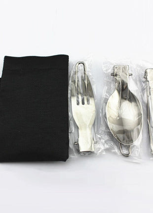 Folding Cutlery Set 3-Piece – Stainless Steel Camping Utensils with Knife, Fork, Spoon + Nylon Pouch – Compact Travel Silverware