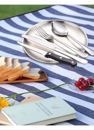 20-Piece Camping Utensil Set – Stainless Steel Outdoor Cooking Cutlery Kit with Plates, Tongs, Opener & Carry Bag