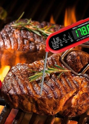 Digital Meat Thermometer with Foldable Stainless Steel Probe – IP67 Waterproof, Backlit LCD, Fast Read
