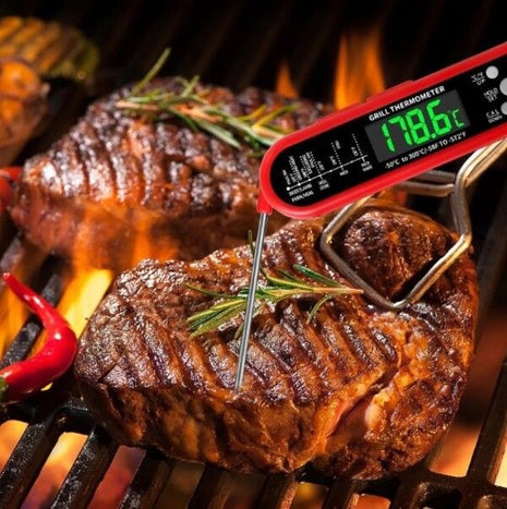 Digital Meat Thermometer with Foldable Stainless Steel Probe – IP67 Waterproof, Backlit LCD, Fast Read
