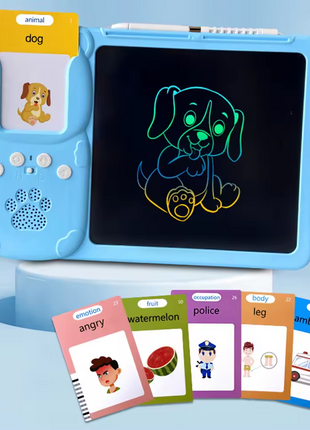 Children's LCD Handwriting Board + 112 Flash Cards – ABS Learning Tablet with Talking Reader – Drawing Toy for Kids 3–7