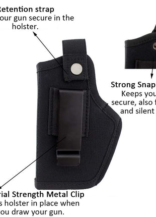 Concealed Waistband Gun Holster 14×7.5cm – Nylon – Left & Right Hand – Quick Access – Black