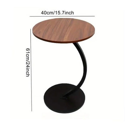 Side Table 40cm Round Wood Top with C-Shaped Carbon Steel Base – Compact 61cm Height
