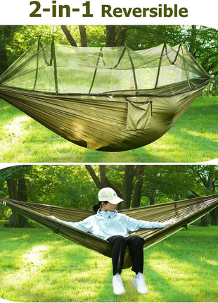 Camping Hammock 290x140cm Nylon with Mosquito Net – Lightweight Foldable Outdoor Hammock