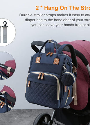 Diaper Bag Backpack 16.5" – Waterproof Oxford Baby Bag with Changing Station, USB Port, 18 Pockets