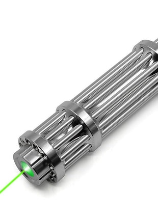 Green Laser Pointer 500mW Adjustable Focus – Long-Range Class B with Glasses, Beam Caps & Case – Silver Aluminum