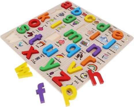 Wooden Alphabet Puzzle for Kids – 26 Lowercase Letters – Educational Plywood Board Toy