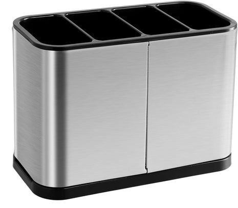 Stainless Steel Cutlery Holder 4-Grid Organizer – Drain Base, ABS Interior, Anti-Slip, Silver