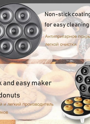 1000W Non-Stick 7-Cavity Donut Maker with Cool-Touch Housing and Indicator Lights for Home Baking