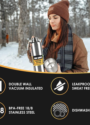 Stainless Steel Silver Insulated Vacuum Bottle Double Wall Thermal Flask for Hot and Cold Drinks