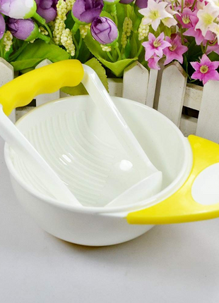 Baby Food Grinding Bowl Set 15cm with 12cm Masher Rod – Non-Slip Heat-Resistant Plastic Feeding Tool