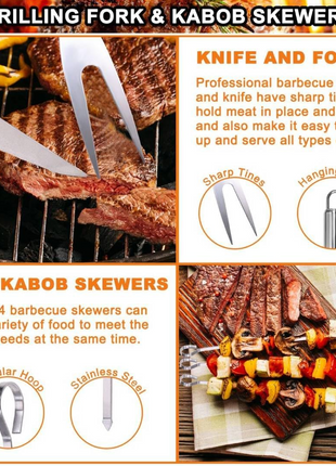 23-Piece Stainless Steel Braai BBQ Tool Set with Carry Case, Skewers, Corn Holders, Grill Accessories & Glove