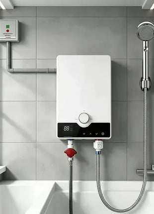 Instant Electric Tankless Water Heater 8800W Wall Mounted Digital Hot Water System IPX4 White