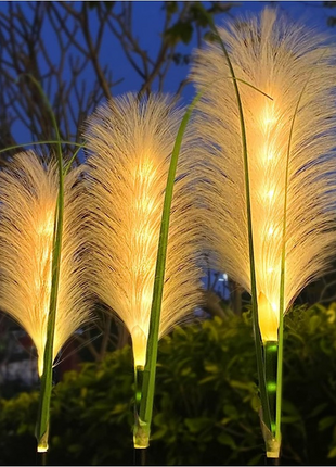 Solar Outdoor Garden Reed Lights 2 Pack Warm White LED Waterproof Pathway Lights for Patio Yard Décor