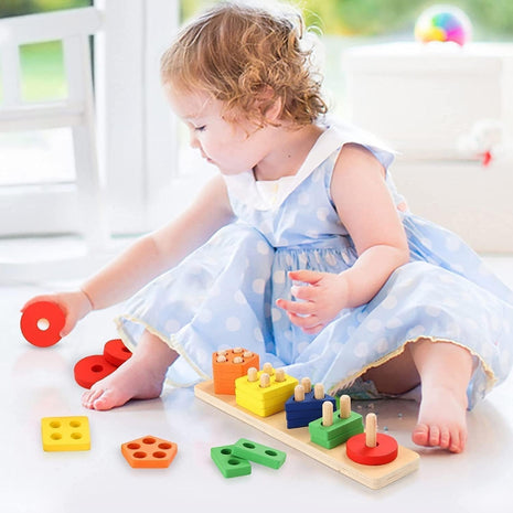 Wooden Shape Sorting Toy Board – 21-Piece Eco-Friendly Set – Color Learning & Fine Motor – Multicolor