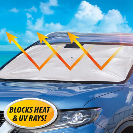 Windshield Sun Shade 145×79cm – Reflective UV Blocker – Foldable Car Visor