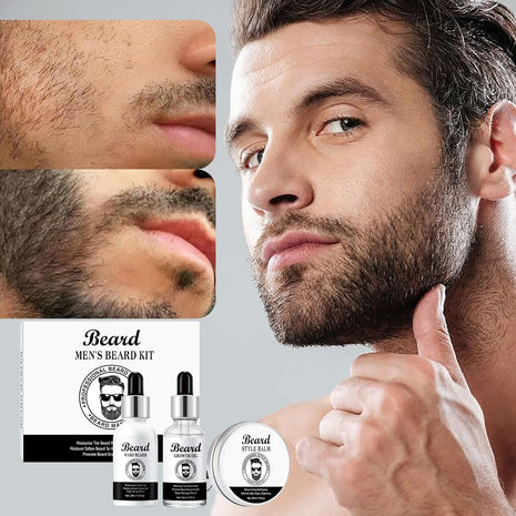 Beard Grooming Kit for Men – 3-Piece Beard Care Set with Shampoo, Growth Oil & Balm