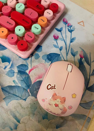 Cat Design Wireless Mouse – Silent Click – Dual USB & Bluetooth