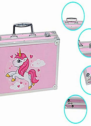 145-Piece Art Set – Unicorn Aluminum Case – Complete Drawing, Painting & Sketching Kit Pink