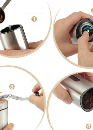 Manual Coffee Grinder Stainless Steel with Silent Ceramic Burr – Portable Hand Crank