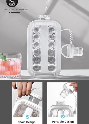 2-in-1 Portable Ice Cube Maker Water Bottle, BPA-Free Food Contact Material, 1.4L Pull-Out Capacity white