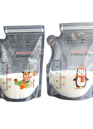 200ml Breast Milk Storage Bag – Food Grade Spout Pouch with Zip Lock – Cartoon Print – Writable Label