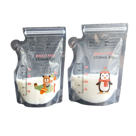 200ml Breast Milk Storage Bag – Food Grade Spout Pouch with Zip Lock – Cartoon Print – Writable Label