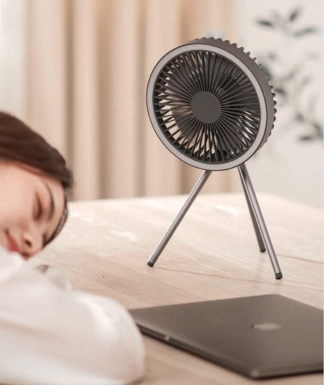 Portable Tripod Fan with LED Light 10000mAh – ABS – USB-C Rechargeable & Hanging Hook