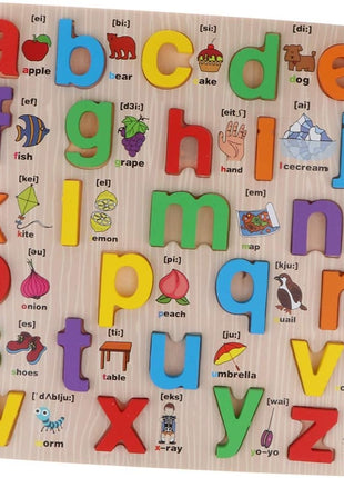Wooden Alphabet Puzzle for Kids – 26 Lowercase Letters – Educational Plywood Board Toy