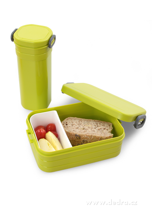 2‑Compartment Leakproof Lunchbox & Water Bottle Set – BPA‑Free PP – 19×12×6.5 cm + 7×8×8 cm – Green/Blue/Pink