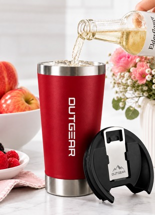 OutGear 600ml Double Wall Insulated Stainless Steel Thermos Cup with Built-In Bottle Opener, Matte Finish Red