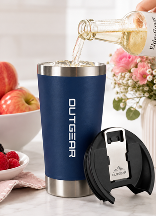 OutGear 600ml Double Wall Insulated Stainless Steel Thermos Cup with Built-In Bottle Opener, Matte Finish Navy