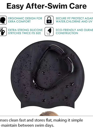 Silicone Swimming Cap Size 22×19 cm – Waterproof High Elasticity Black