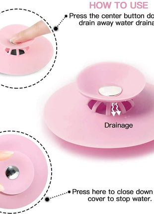 2-in-1 Silicone Sink Drain Stopper & Hair Catcher Universal Bathtub Plug 10cm Leak-Proof Pink