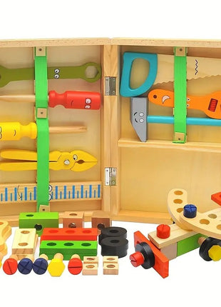 Wooden Toy Tool Set 36-Piece – Pretend Construction Kit with Blocks, Tools & Carry Case