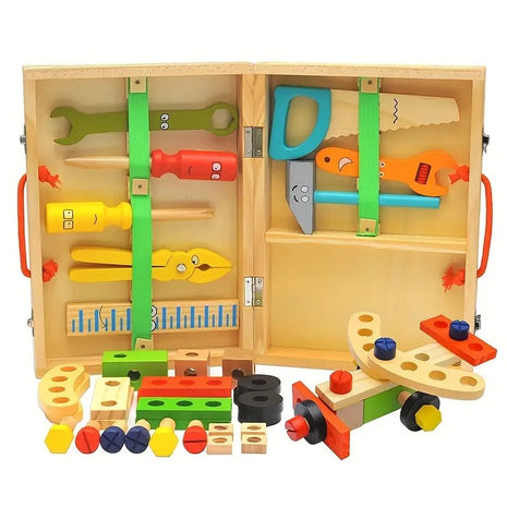 Wooden Toy Tool Set 36-Piece – Pretend Construction Kit with Blocks, Tools & Carry Case