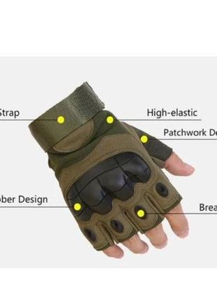Half-Finger Hard Knuckle Outdoor Sports Gloves, Breathable Adjustable Tactical Riding Gloves -Green