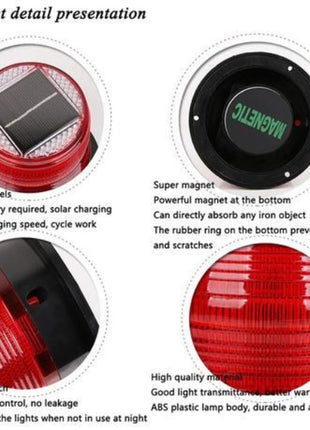 Solar Magnetic LED Safety Strobe Light – ABS Housing – Flash Modes – Red/Orange Emergency Beacon