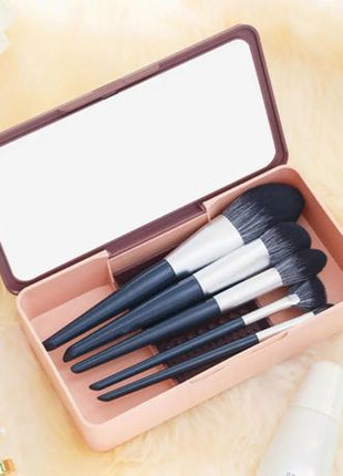 Makeup Brush Storage Box 21.7cm with Mirror and Cleaning Pad – Pink ABS 2-in-1 Cosmetic Organizer