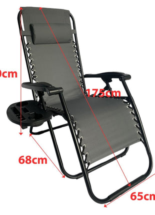 Outdoor Folding Reclining Lounge Chair 110×68×65 cm – Steel/Textilene – Adjustable Headrest & Cup‑Holder Tray – Multiple Colours