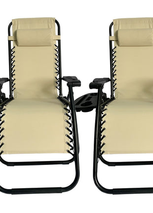 Outdoor Folding Reclining Lounge Chair 110×68×65 cm – Steel/Textilene – Adjustable Headrest & Cup‑Holder Tray – Multiple Colours