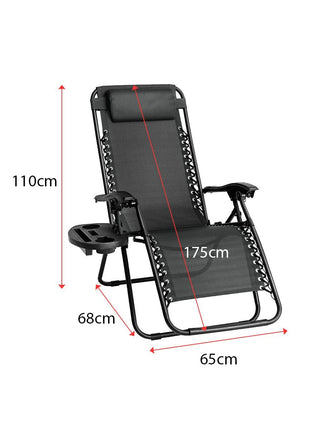 Outdoor Folding Reclining Lounge Chair 110×68×65 cm – Steel/Textilene – Adjustable Headrest & Cup‑Holder Tray – Multiple Colours