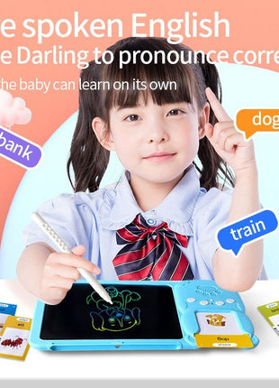 Children's LCD Handwriting Board + 112 Flash Cards – ABS Learning Tablet with Talking Reader – Drawing Toy for Kids 3–7