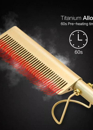 Hot Comb Hair Straightener for Coarse & Natural Hair – Fast Heating Electric Brush – Lightweight & Compact Styling Tool