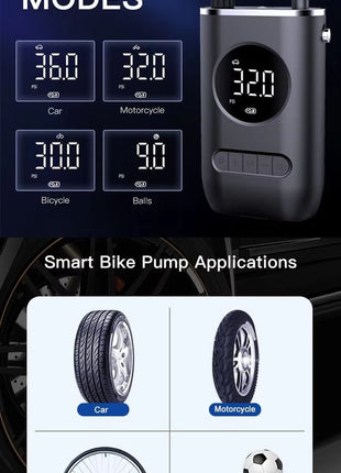 Cordless Mini Air Compressor 150 PSI – 4000mAh Rechargeable Tyre Inflator with LED Light, USB-C – Digital Pump for Car, Bike, Ball