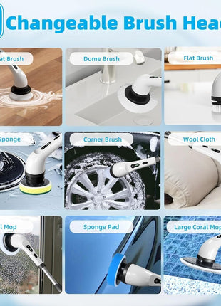 Cordless Electric Cleaning Brush 1800mAh – 8 Heads Spin Scrubber – Waterproof Rechargeable