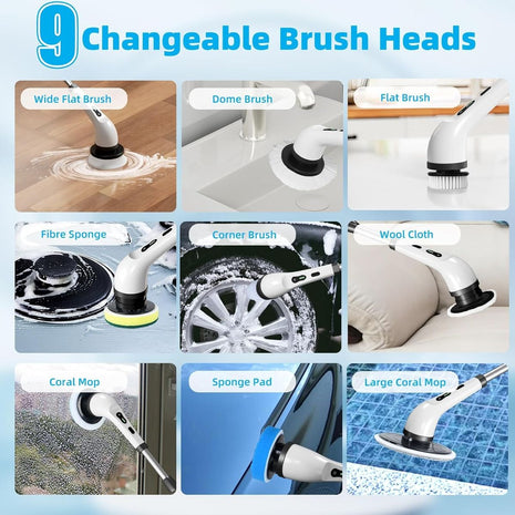 Cordless Electric Cleaning Brush 1800mAh – 8 Heads Spin Scrubber – Waterproof Rechargeable