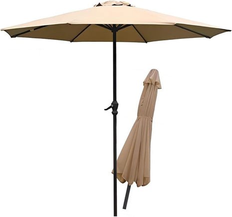 Outdoor Patio Umbrella 3 m Round Crank Lift – Waterproof Beige Canopy with Base